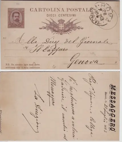 # GANZE POSTKARTE c.10 - 1883 Versüberdruckt 'BOTE - ROM