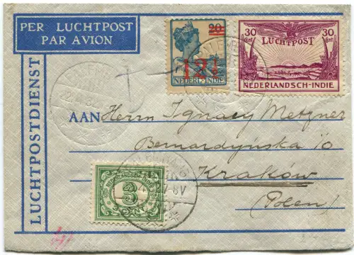 INDONESIEN, LUFTPOST, ANNULS PALEMBANG, 1927, 3 BRIEFMARKEN NIEDERLÄNDISCH INDIE m