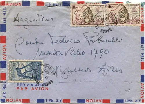 SENEGAL, LUFTPOST, ANNULS DAKAR, 1956, 3 BRIEFMARKEN AFRIKA OCCID. FRANCAISE m