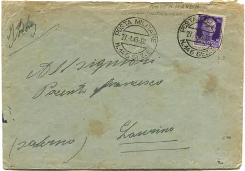 WWII DEUTSCHLAND, ANNULLIERUNGEN MILITÄRPOST NR.145 SEZ B, 3. BTG NEBBIOGENI, APR 1943 m