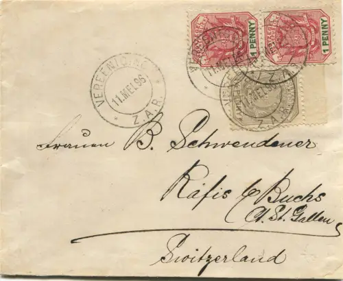 NIEDERLÄNDISCH SÜDAFRIKA, ANNULS VEREENIGING, 1896, 2 BRIEFMARKEN X 1 PENNY + HALF PENNY m