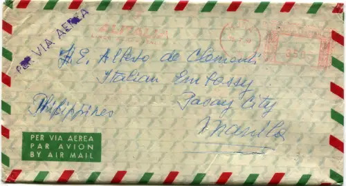 ITALIEN, LUFTPOST, RED ANNUL ALITALIA ROMA 1959, + BRIEF, GESCHICKT AUF DIE PHILIPPINEN m
