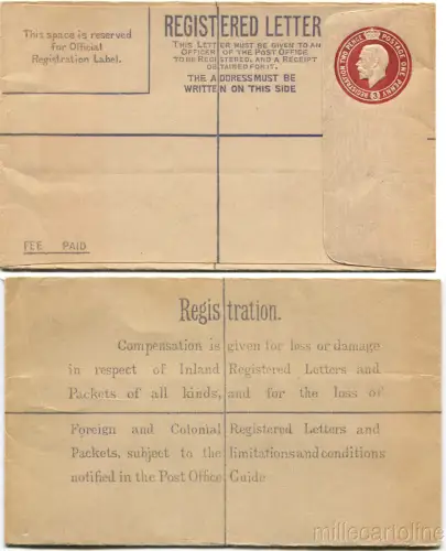 UK REGISTER LETTER, 3 PENCE (2 REGISTRATION + 1 PENNY PORTO), NOT USED m