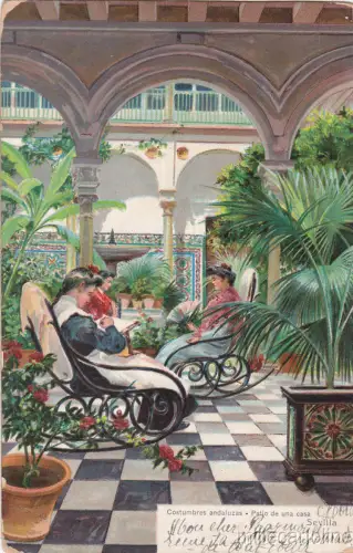 * SPANIEN - Sevilla - Andalusische Kostüme, Innenhof eines Hauses 1901