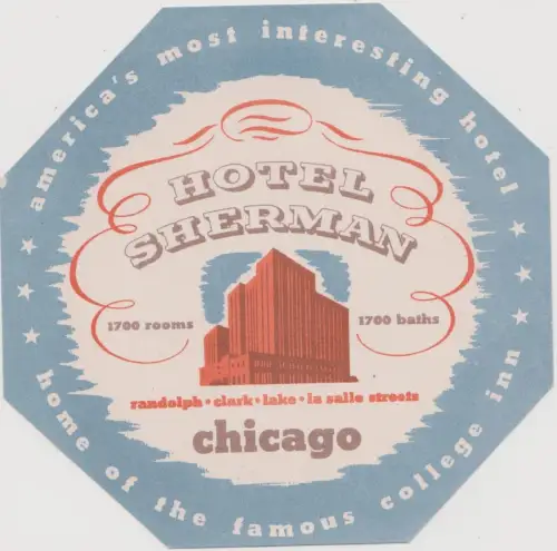 USA - CHICAGO ILLINOIS - HOTEL SHERMAN Gepäckanhänger