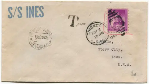 DA GENOVA A CHICAGO, BUSTA STEAM SHIP INES, 1949, STAMP USA 3 CENTS m