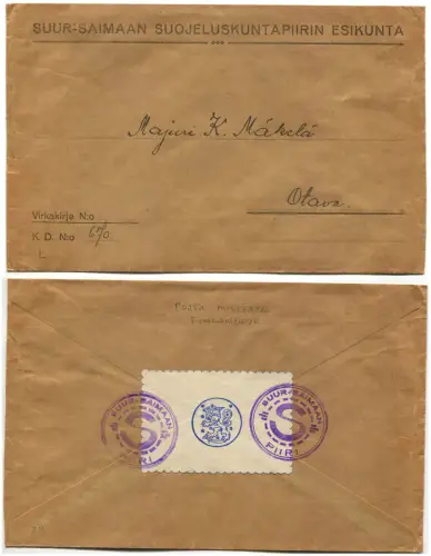 SUOMI FINLAND, SUUR-SAIMAAN SUJELUSKUNTAPIIRIN ESIKUNTA, (MILITARY POST WW2) m