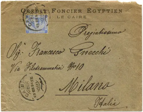 ÄGYPTEN ÄGYPTEN, HEADED CREDIT FONCIER, ANNULS CAIRE, 1894, STAMP 1 UNE PIASTRE m