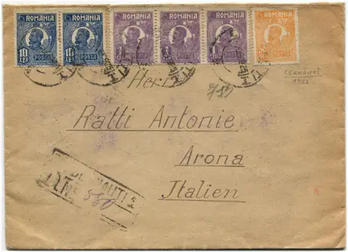 RUMÄNIEN, EINGETRAGEN AUS CERNAUTI, 1925, 6 RUMÄNIEN POSTMARKEN m