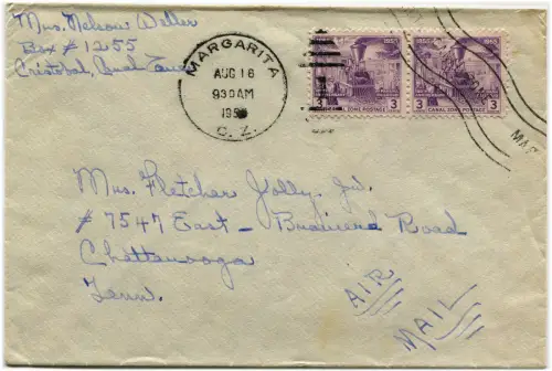 KANALZONE (PANAMA), ANNUL MARGARITA, LETZTE 50ER JAHRE, PAAR BRIEFMARKEN JE 3 C m