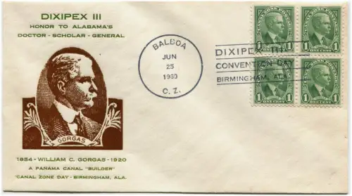 KANALZONE (PANAMA), COVER DIXIPEX III, ANNUL BALBOA, 1960, BLOCK 4 BRIEFMARKEN 1C m