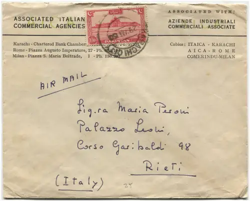 PAKISTAN, LUFTPOST AUS KARACHI STADT, MÄRZ 1950, BRIEFMARKE 10 AS m