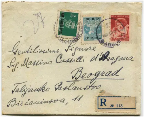 FNR JUGOSLAWIEN, ANNUL SARAJEVO, 1950, BRIEFMARKEN 2 DIN + 5 DIN + 3 DIN m