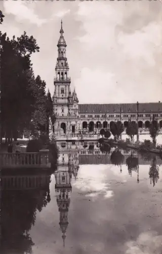 SPANIEN - Sevilla - Plaza de Espana: Torre Norte - Foto Postkarte 1952
