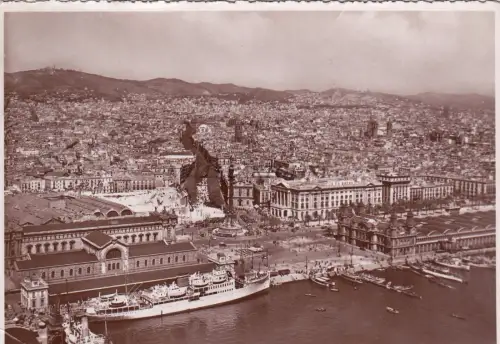 SPANIEN - Barcelona - Panorama vom Hafen - Foto Postkarte