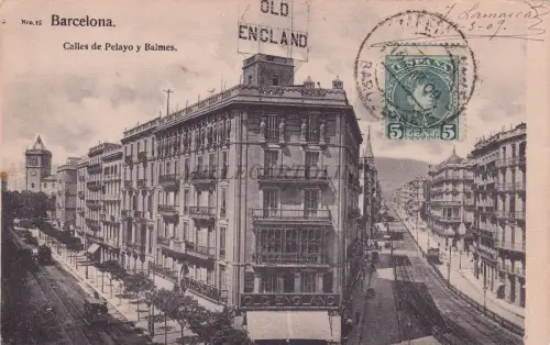 SPANIEN - Barcelona - Calles de Pelayo y Balmes 1909