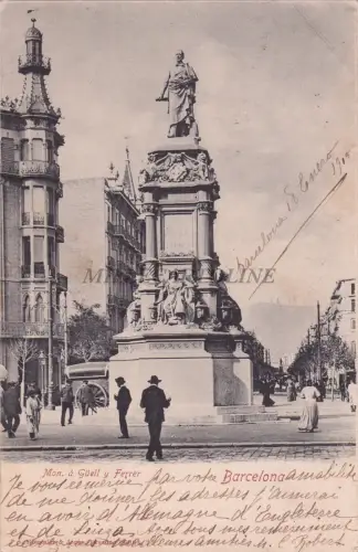 SPANIEN - Barcelona - Denkmal für Güell und Ferrer 1915
