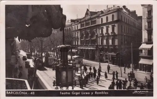SPANIEN - Barcelona - Teatro Gran Liceo y Ramblas - Foto Postkarte 1954