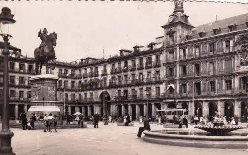 SPANIEN - Madrid - Plaza Mayor - Denkmal für Philipp III. - Foto Postkarte 1954