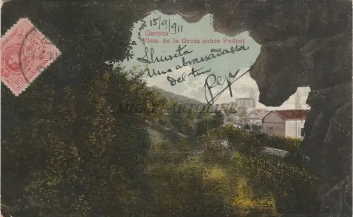 SPANIEN - Girona - Blick auf die Grotte auf Pedret 1911