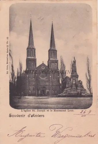 BELGIEN - Antwerpen / Antwerpen - Kirche St. Joseph und Leos-Denkmal 1900