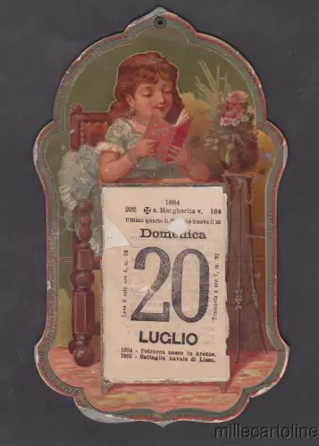 * KALENDERHALTER - Lithographie, liestendes Mädchen 1884