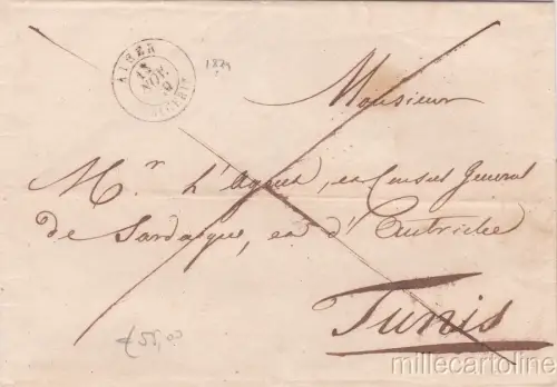 1879 FALTEN VON ALGIER FÜR GENERALKONSUL VON SARDINIEN UND ÖSTERREICH IN TUNIS