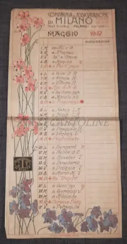 COMPAGNIA INSURANCE MILANO - Kalenderblatt Mai 1907 Liberty