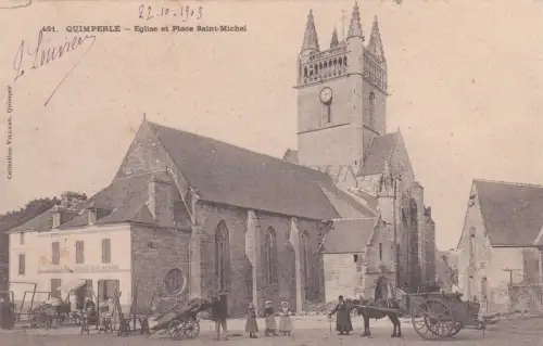 FRANKREICH - Quimperlé - Eglise et Place Saint Michel 1903