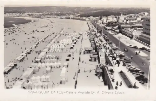 PORTUGAL - Figueira da Foz - Praia e Avenida Dr. Salazar - Foto Postkarte 1961