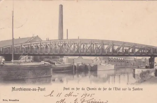 BELGIEN - Marchienne au Pont - Pont du Chemin de fer, l'Etat sur la Sambre 1905
