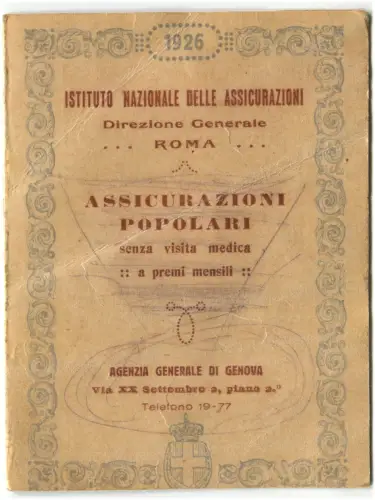 Klappkalender, 1926, Agenzia di Genova, Ist. Naz. Versicherungen