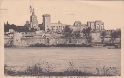 FRANKREICH - Avignon - Papstpalast - Stadtmauer und Rhone 1930