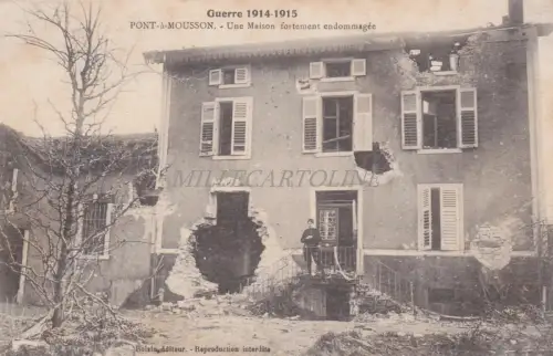 FRANKREICH - Monsunbrücke, beschädigtes Haus, Krieg 1914-15 WWI