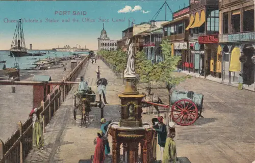 ÄGYPTEN - Port Said - Queen Victoria Statue and the Office Suez Canal Co.