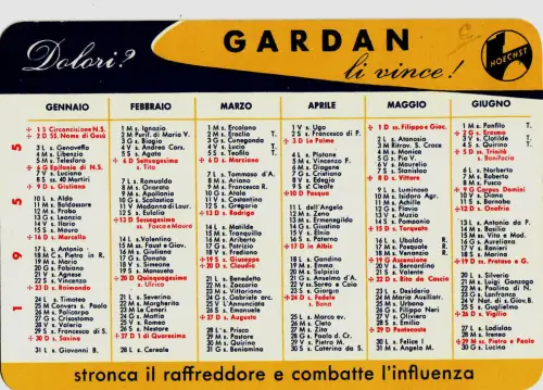 #KALENDER 1955 AUS KUNSTSTOFF - PUB. GARDAN GEGEN KOPFSCHMERZEN