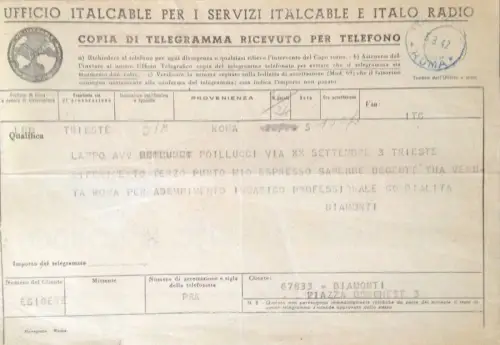 § TELEX ITALCABLE VON ROM NACH TRIEST 1942 - ÖFFENTLICH. AUF RETRO
