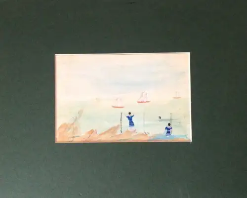 § AQUARELL AUF KARTON. IN PASSEPARTOUT - GRUSS AN DIE SCHIFFE