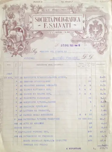 § BRIEFKOPF - R. FABRIK SOC. POLIGRAFICA F. SALVATI, FOLIGNO 1931