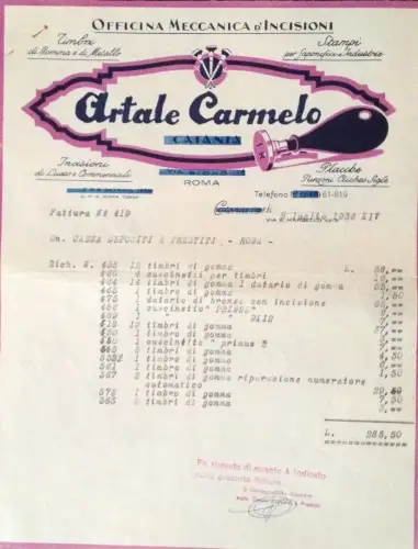 § RECHNUNG AUF BRIEFKOPF 1936 - KUNSTKARMEL, STEMPEL, FORMEN, GRAVUREN