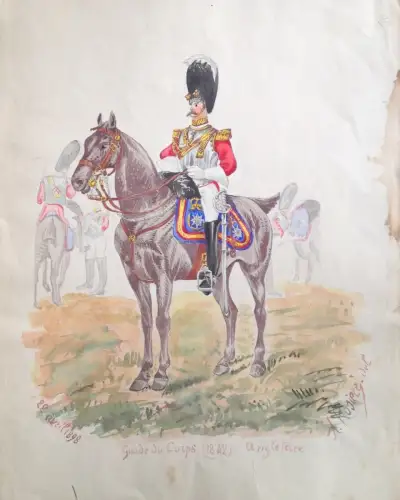 § ENGLAND 1898, CORPS GUARD - TEMPERA ORIGINAL A. KOSIERC