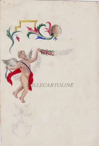 1800 Tempera skizziert auf Engelsbleistiftskizze mit Krone von..