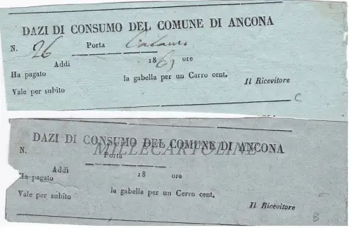 ANCONA: 2 Verbrauchszollbelege