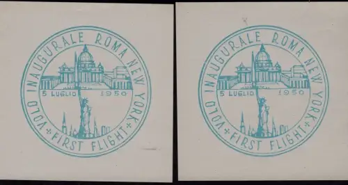 LUFTFAHRT: 1950 - 2 Etiketten Jungfernflug Rom - New York