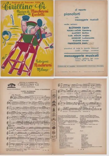 FESTIVAL DI S. REMO 1954 Partitur Cirillino Ci Mascheroni Rastelli dis.Alberti