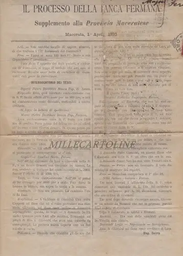 MACERATA 1895 Beilage an die Provinz Maceratese über den Prozess der Bank.