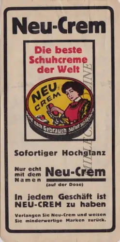 Werbung Schuhcreme NEU-CREM - Beipackzettel in deutscher Sprache