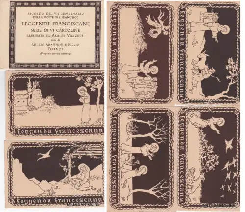 St. FRANZISKUS: VII Centenario - Schachtel mit 6 Postkarten Ill. von A. Vanzetti ...