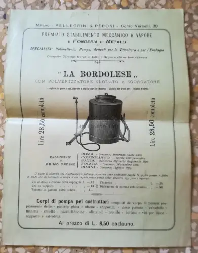 PELLEGRINI & PERONI - Milano - Pieghevole Presentaz. LA BORDOLESE, Sprühgerät