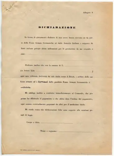 RSI, DEKLARATIONSFORMULAR NICHT AUSGEFÜLLT, FÜR ENTSCHÄDIGUNGSEMPFANG m